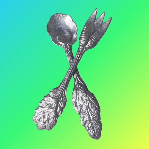 WILTON Vintage Whimsical Artistic Stylized Fork and Spoon Salad Server Set - Picture 2 of 4